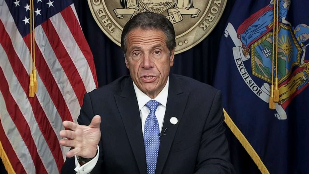 PHOTO: Governor Andrew Cuomo announces that he is leaving office after sexual harassment allegations against him in New York, Aug. 10, 2021.