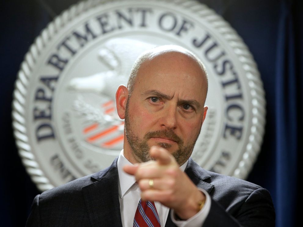 PHOTO: U.S. Attorney for District of Massachusetts Andrew Lelling announces indictments in a sweeping college admissions bribery scandal, during a news conference, Tuesday, March 12, 2019, in Boston.
