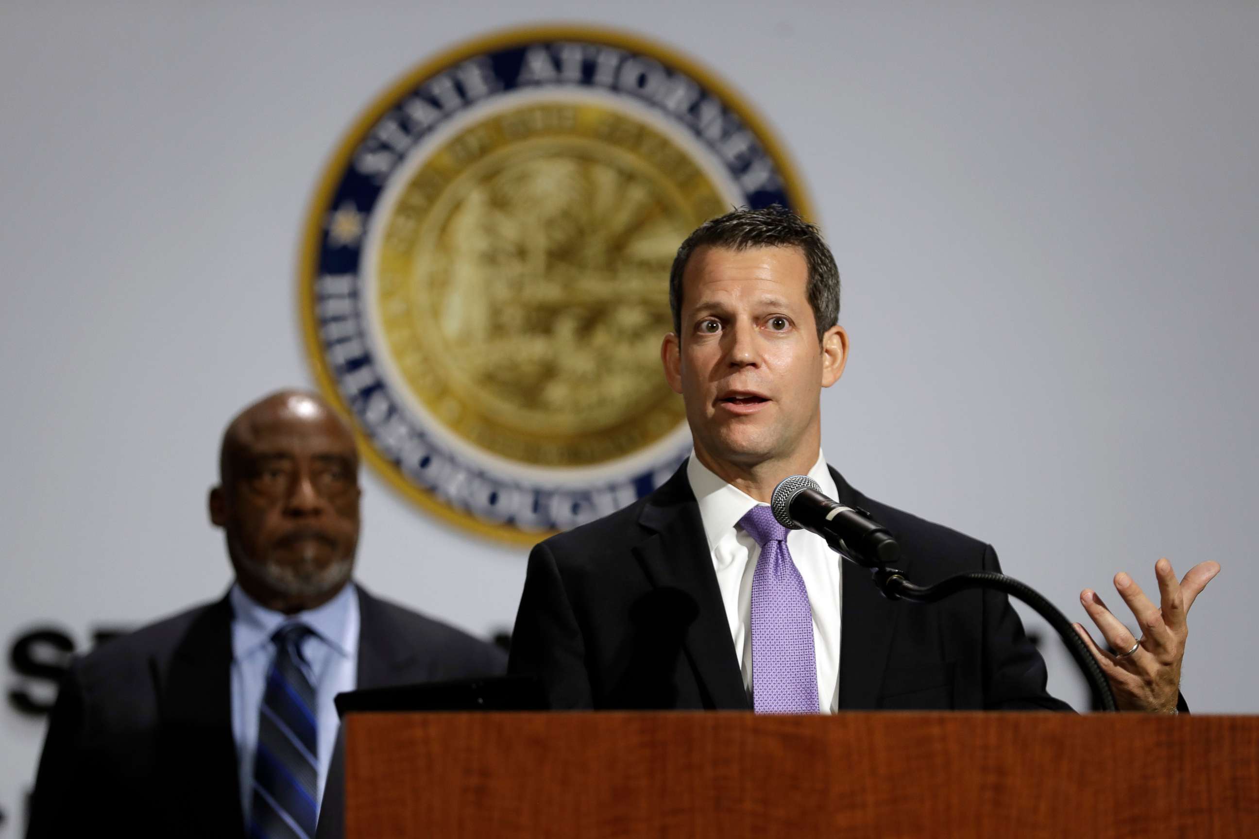 PHOTO: Hillsborough County State Attorney Andrew Warren, right, speaks during a news conference, June 15, 2020, in Tampa, Fla.