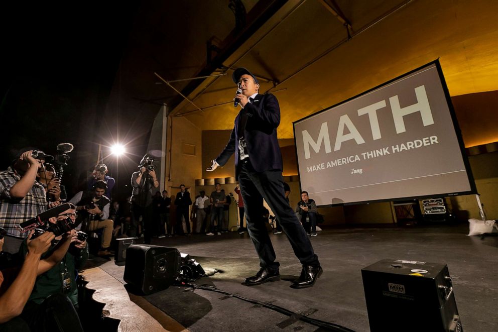 PHOTO: Several thousand of Los Angeles residents attend a rally for Democratic presidential candidate Andrew Yang on Sept. 30, 2019, in Los Angeles.