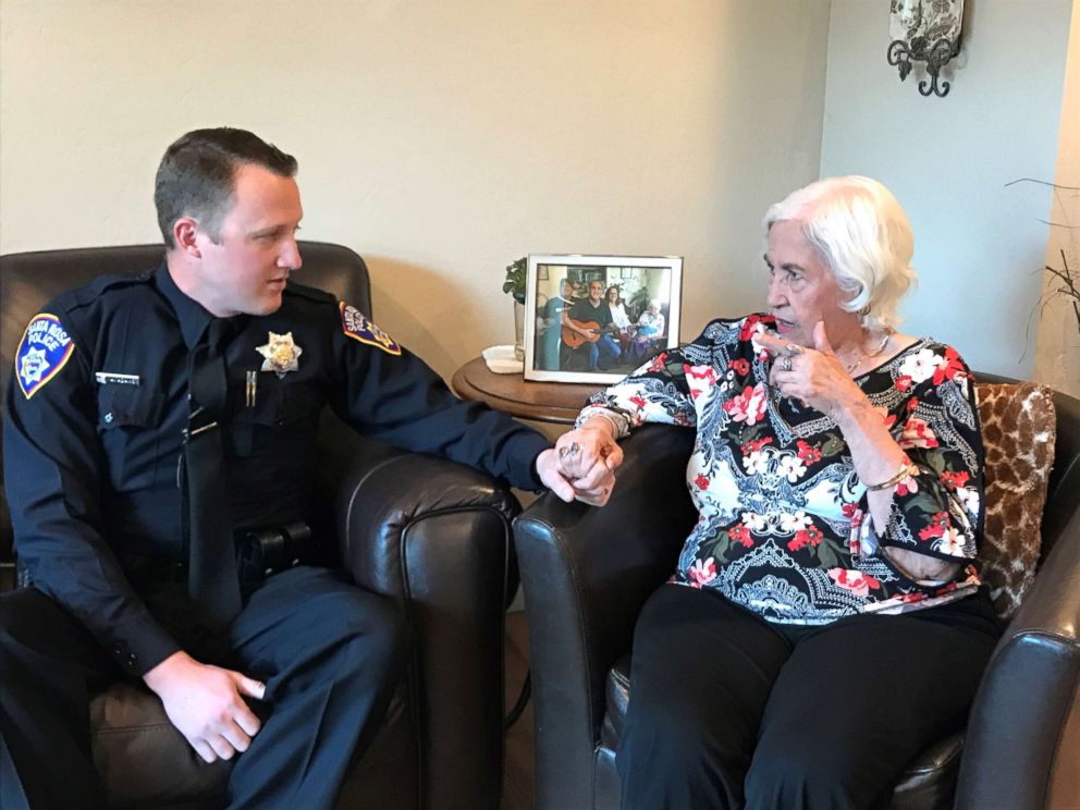 PHOTO: Irene Lopez meets with Santa Rosa Police Officer Andy Adams who rescued her the night of the 2017 Tubbs Fire.
