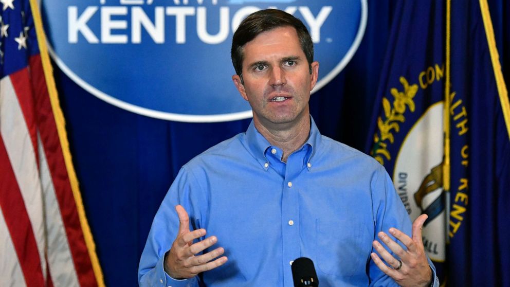 PHOTO: Kentucky Governor Andy Beshear addresses the media following the return of a grand jury investigation into the death of Breonna Taylor at the Kentucky State Capitol in Frankfort, Ky., Sept. 23, 2020.