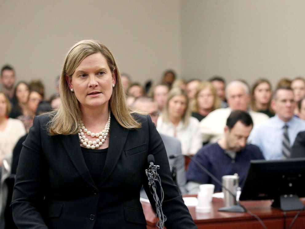 PHOTO: Prosecutor Angela Povilaitis speaks at the sentencing hearing for Larry Nassar, a former team USA Gymnastics doctor who pleaded guilty in Nov. 2017 to sexual assault charges, in Lansing, Michigan, Jan. 24, 2018.
