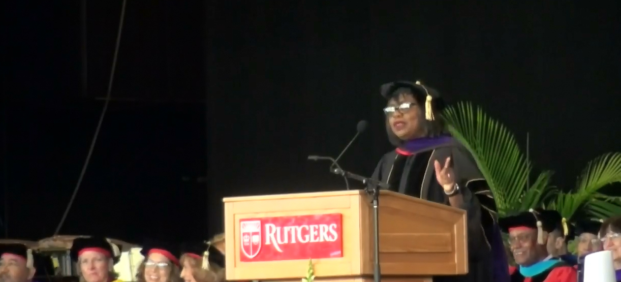 PHOTO: Anita Hill speaks at the Rutgers University-Camden commencement, May 17, 2018. 
