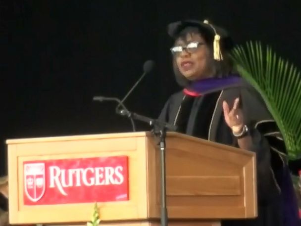 PHOTO: Anita Hill speaks at the Rutgers University-Camden commencement, May 17, 2018.