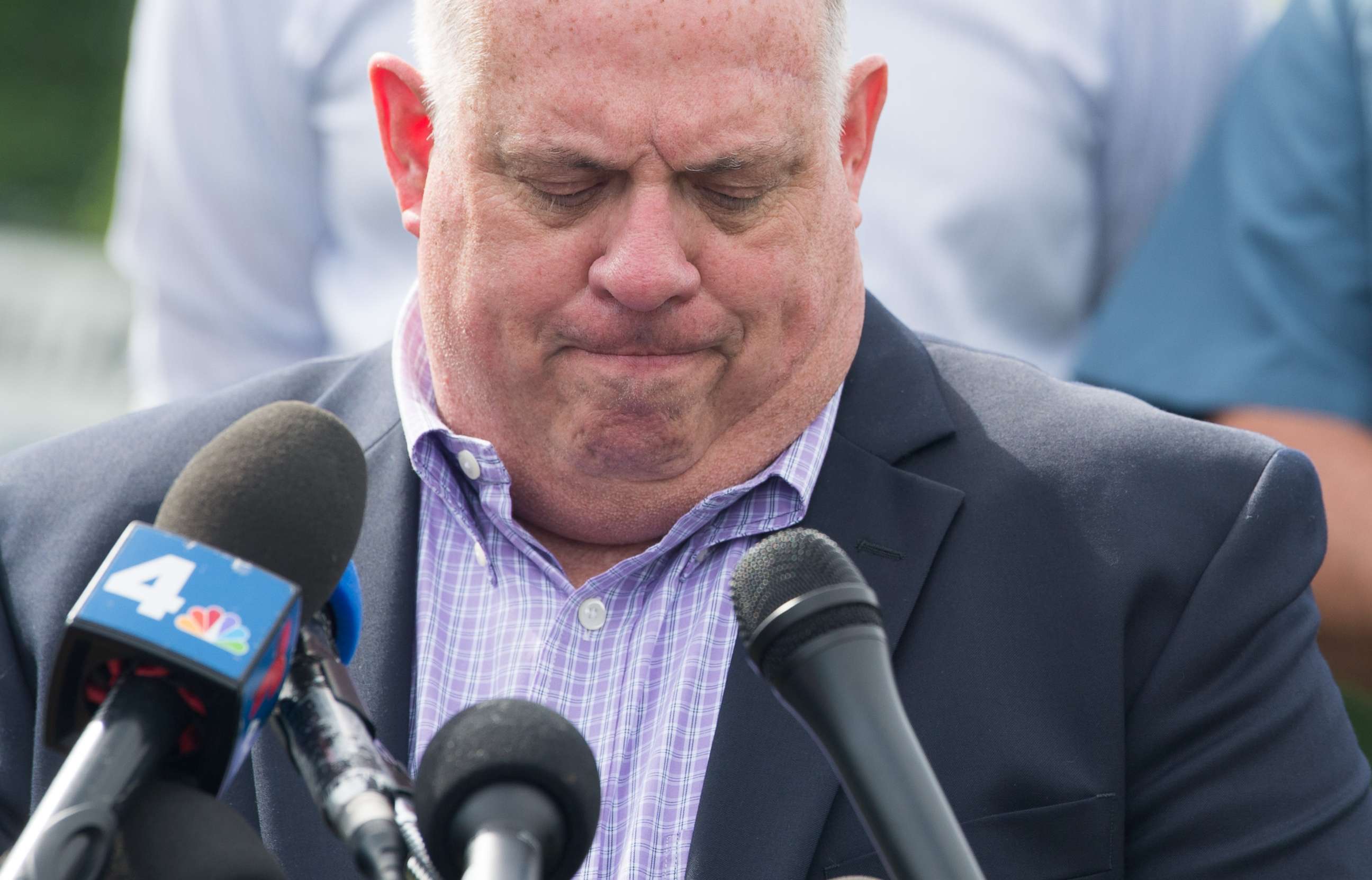 PHOTO: Maryland Governor Larry Hogan speaks during a press conference following a shooting in Annapolis, Md., June 28, 2018.