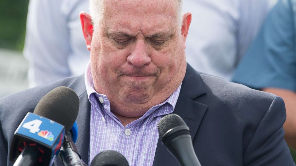 PHOTO: Maryland Governor Larry Hogan speaks during a press conference following a shooting in Annapolis, Md., June 28, 2018.