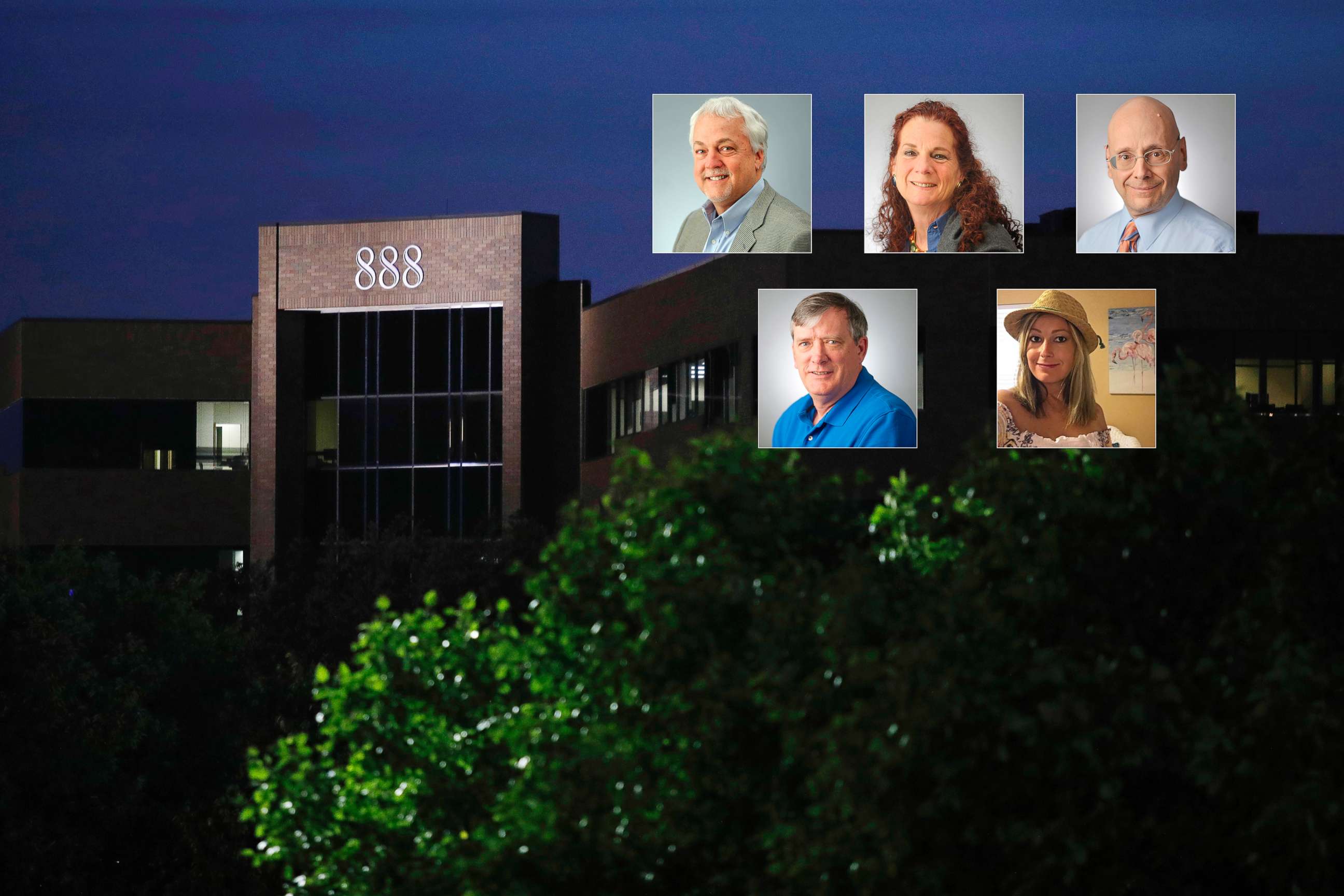 PHOTO: A building housing The Capital Gazette newspaper's offices is seen at dawn, June 29, 2018, in Annapolis, Md. Rob Hiaasen, Wendi Winters, Gerald Fischman, John McNamara and Rebecca Smith were victims in the shooting at the newspaper, June 28, 2018.