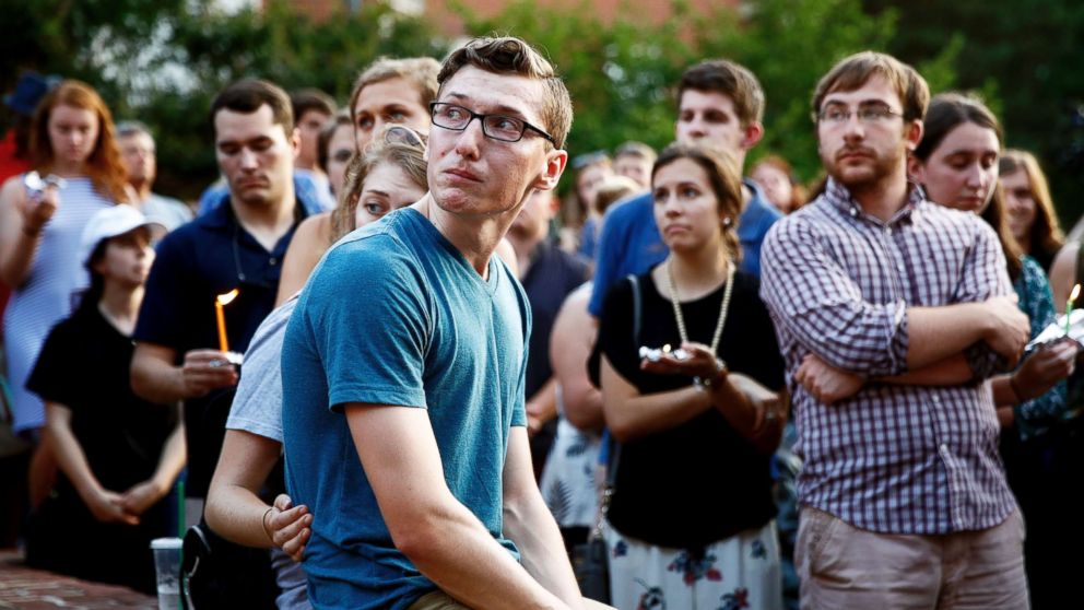 People gather for a vigil in response to a shooting in the Capital Gazette newsroom on June 29, 2018, in Annapolis, Md.