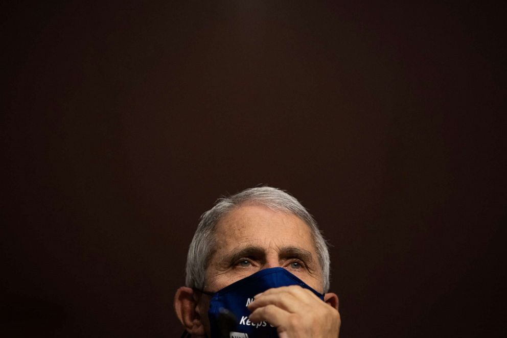 PHOTO: Dr. Anthony Fauci, director of the National Institute of Allergy and Infectious Diseases, listens during a U.S. Senate committee hearing on the federal government's response to COVID-19 at the U.S. Capitol in Washington, D.C., on Sept. 23, 2020.