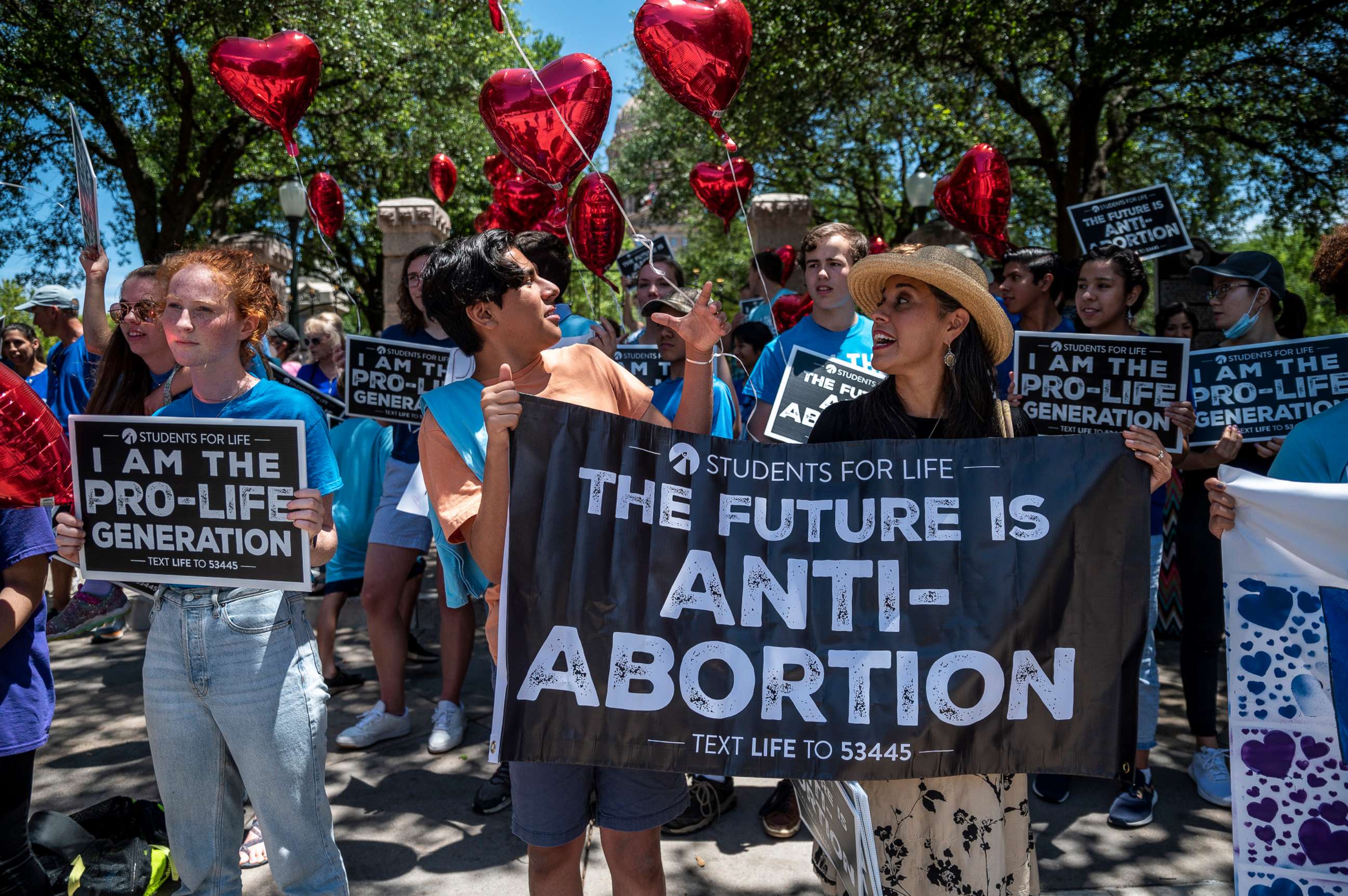 PHOTO: Pro-life protesters stand near the gate of the Texas state capitol on May 29, 2021 in Austin, Texas.