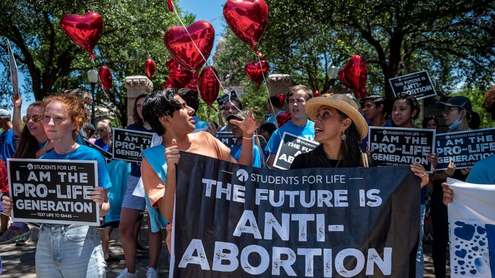 PHOTO: Pro-life protesters stand near the gate of the Texas state capitol on May 29, 2021 in Austin, Texas.