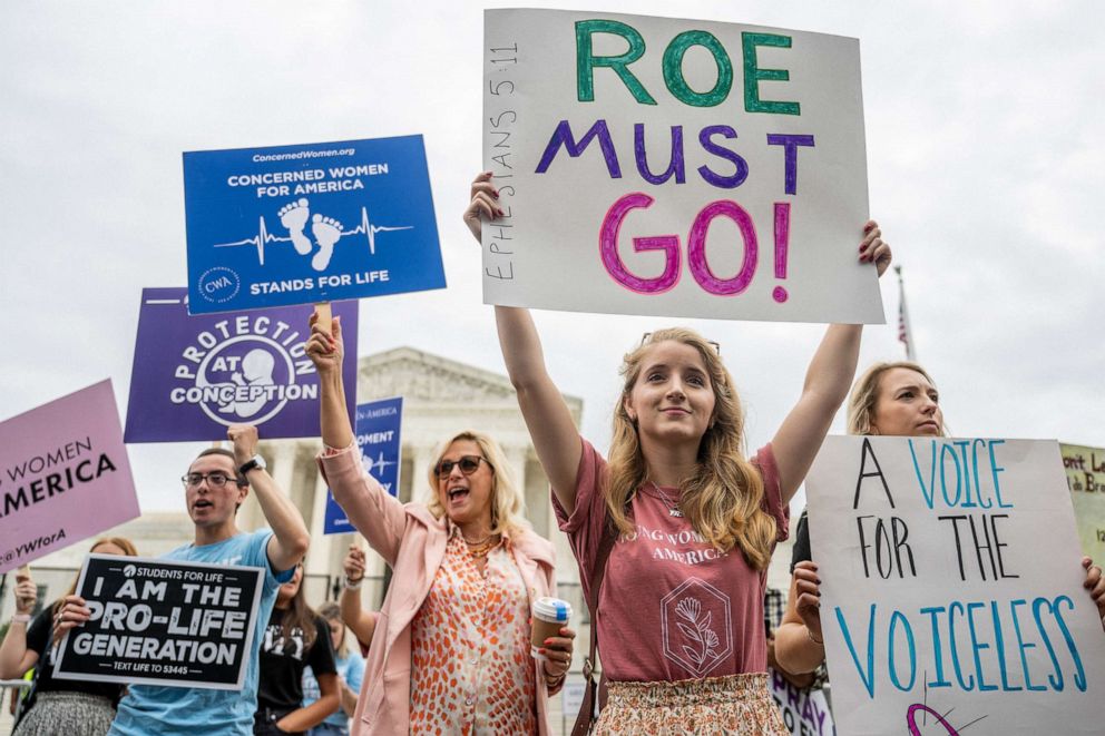 PHOTO: Anti-abortion demonstrators rally in front of the U.S. Supreme Court on June 21, 2022 in Washington as the country awaits a major case decision pertaining to abortion rights.