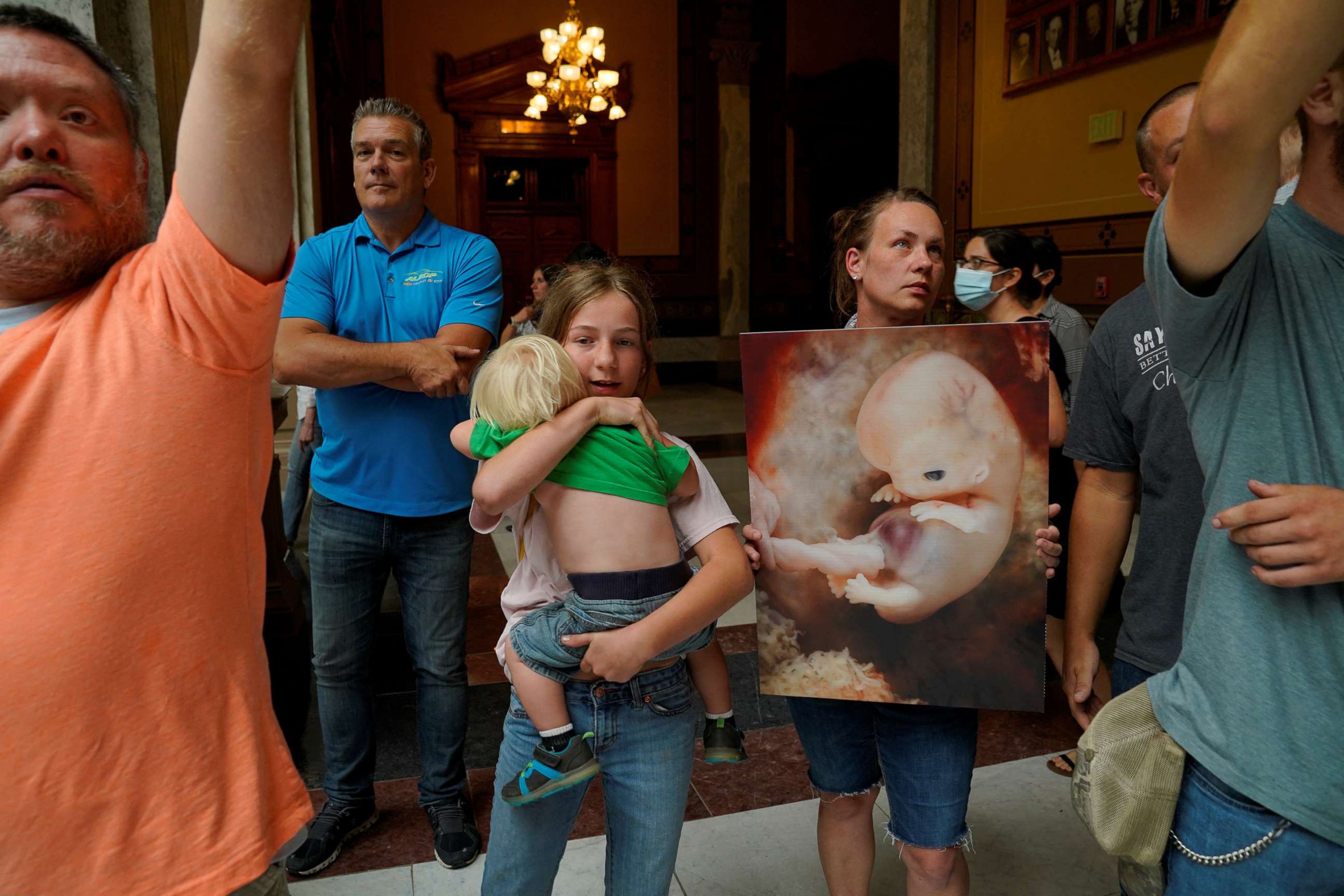 PHOTO: Anti-abortion activists protest in the Indiana Statehouse during a special session debating on banning abortion in Indianapolis, July 25, 2022.