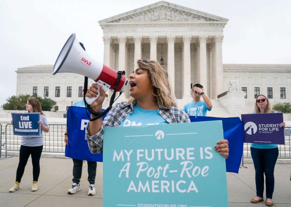 PHOTO: Abortion opponents protest in front of the Supreme Court, Oct. 12, 2021. 