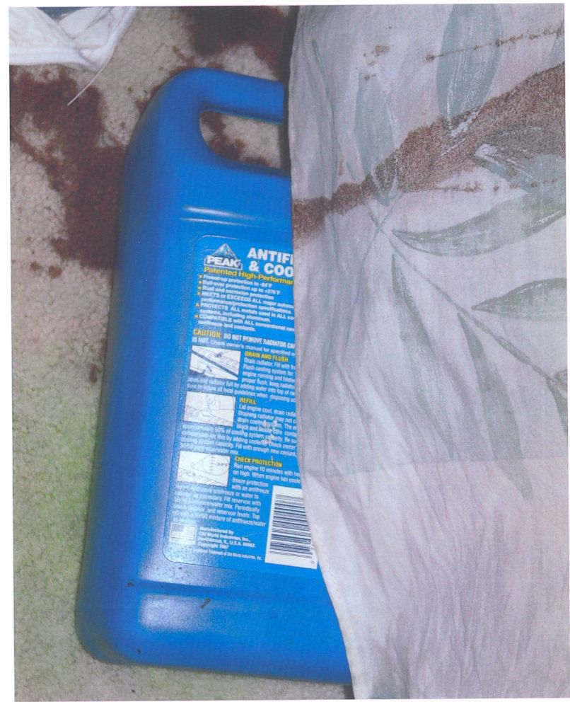 Police found a bottle of antifreeze with its top off beneath the bed where David Castor was found dead.