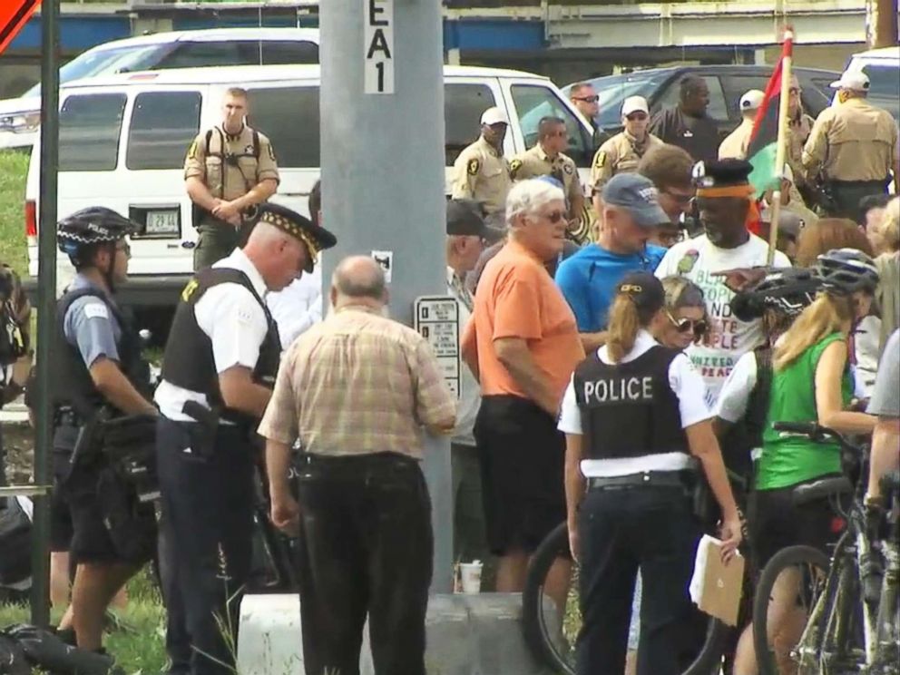 PHOTO: As Chicago police tried to break-up an anti-violence protest on a Chicago expressway, several people agreed to be arrested, Sept. 3, 2018.