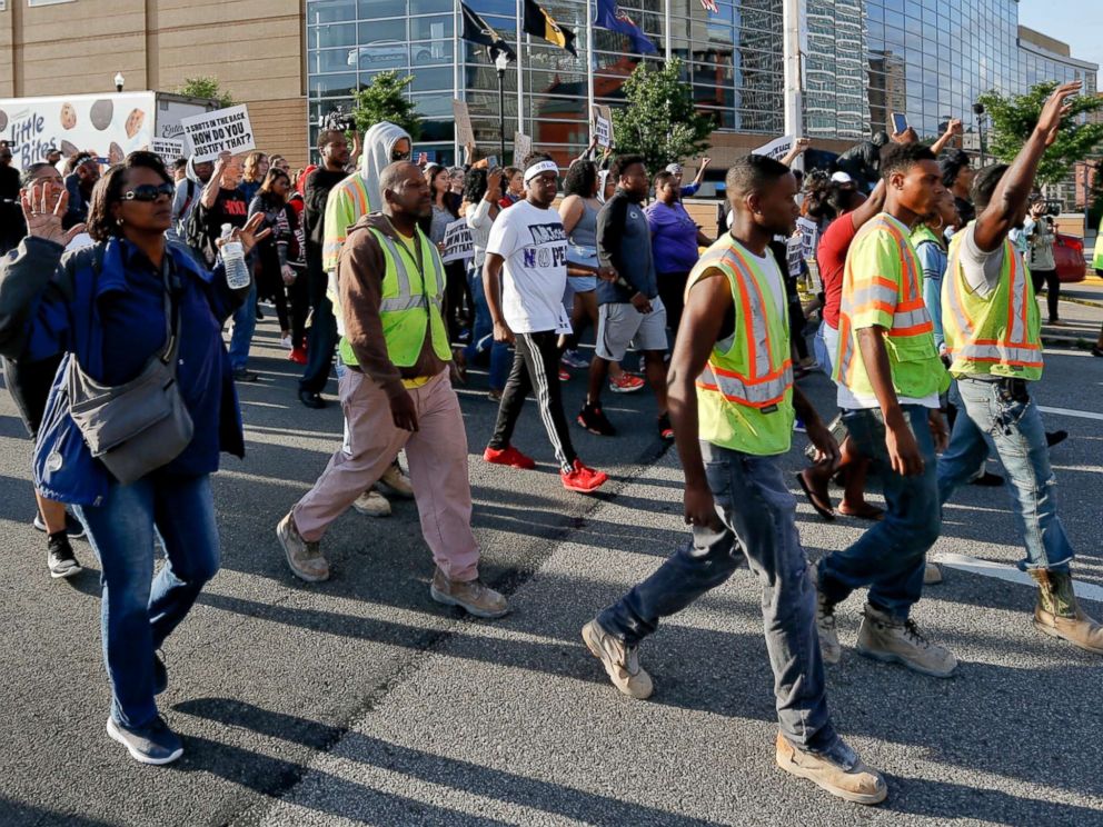 PHOTO: People march to protest the shooting death of Antwon Rose Jr. on June 26, 2018, in Pittsburgh.