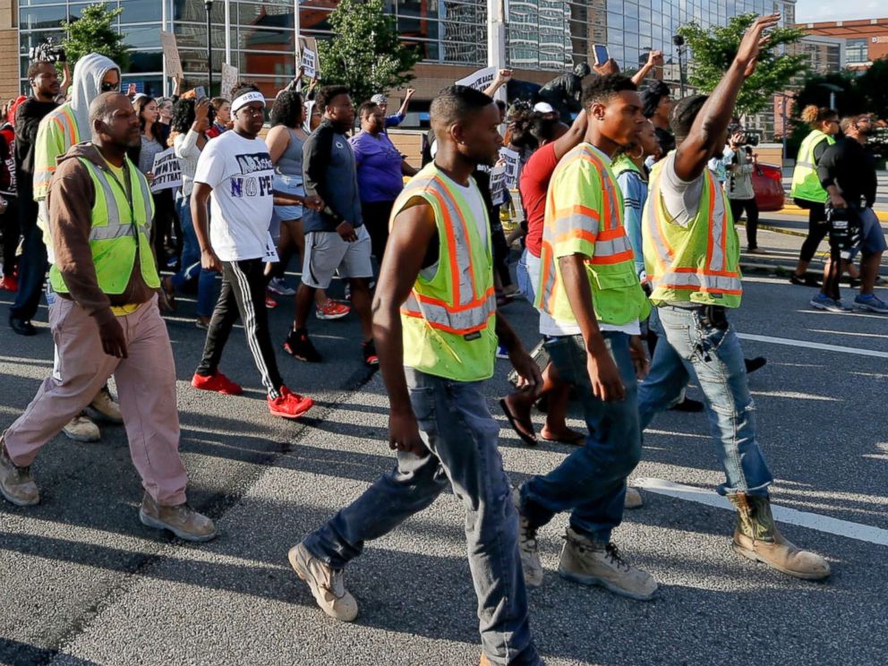 PHOTO: People march to protest the shooting death of Antwon Rose Jr. on June 26, 2018, in Pittsburgh.