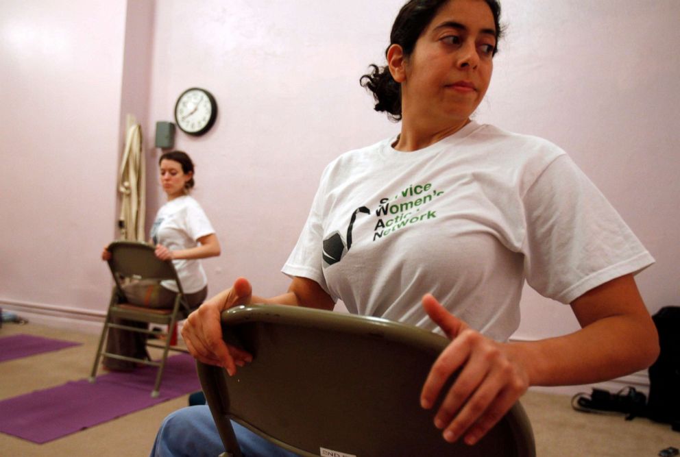 PHOTO: Marine veteran Anuradha Bhagwati leads a yoga class for veterans in New York, Dec. 9, 2010.