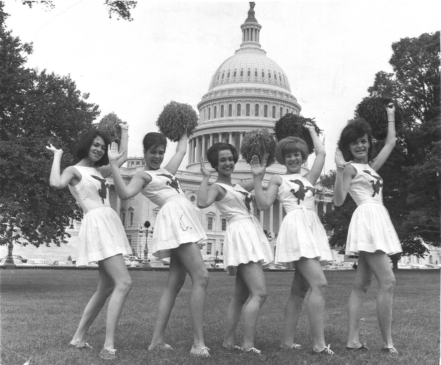 PHOTO: Democrat Cheerleaders show their spirit before the Congressional Baseball Game, July 1966.