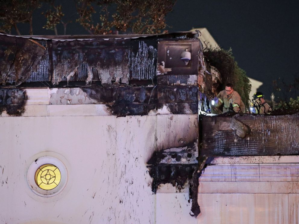 PHOTO: Firefighters inspect fire damage at the Bellagio hotel and casino along the Las Vegas Strip, April 13, 2017, in Las Vegas.