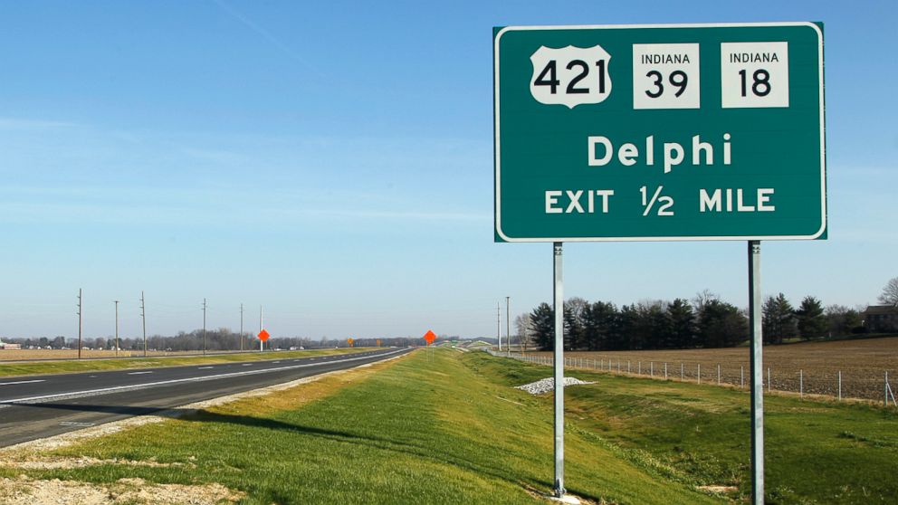 PHOTO: An exit sign for the city of Delphi is pictured on the Hoosier Heartland Corridor near Delphi, Ind., Nov. 29, 2012.