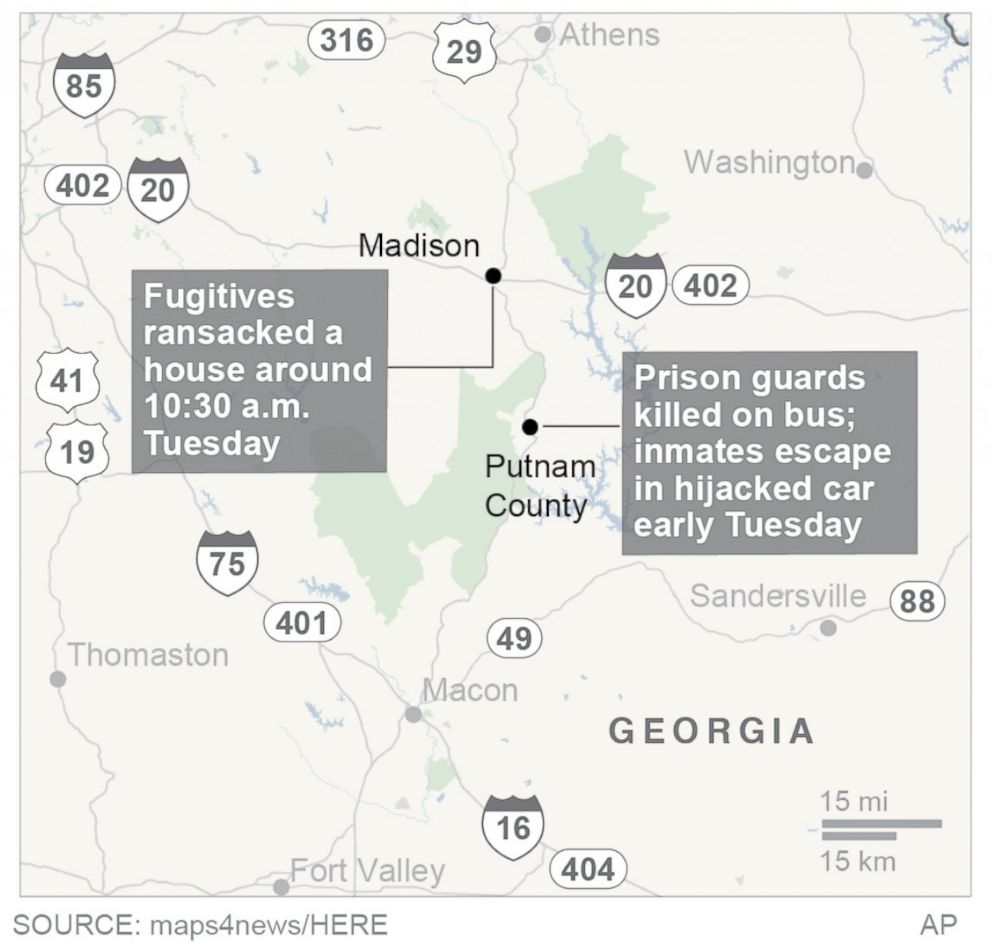PHOTO: Map of Putnam County in Georgia where inmates escaped a prison van. 