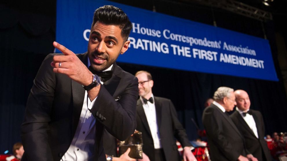 PHOTO: The Daily Show correspondent Hasan Minhaj stands at the head table during the White House Correspondents' Dinner in Washington, D.C., on April 29, 2017.