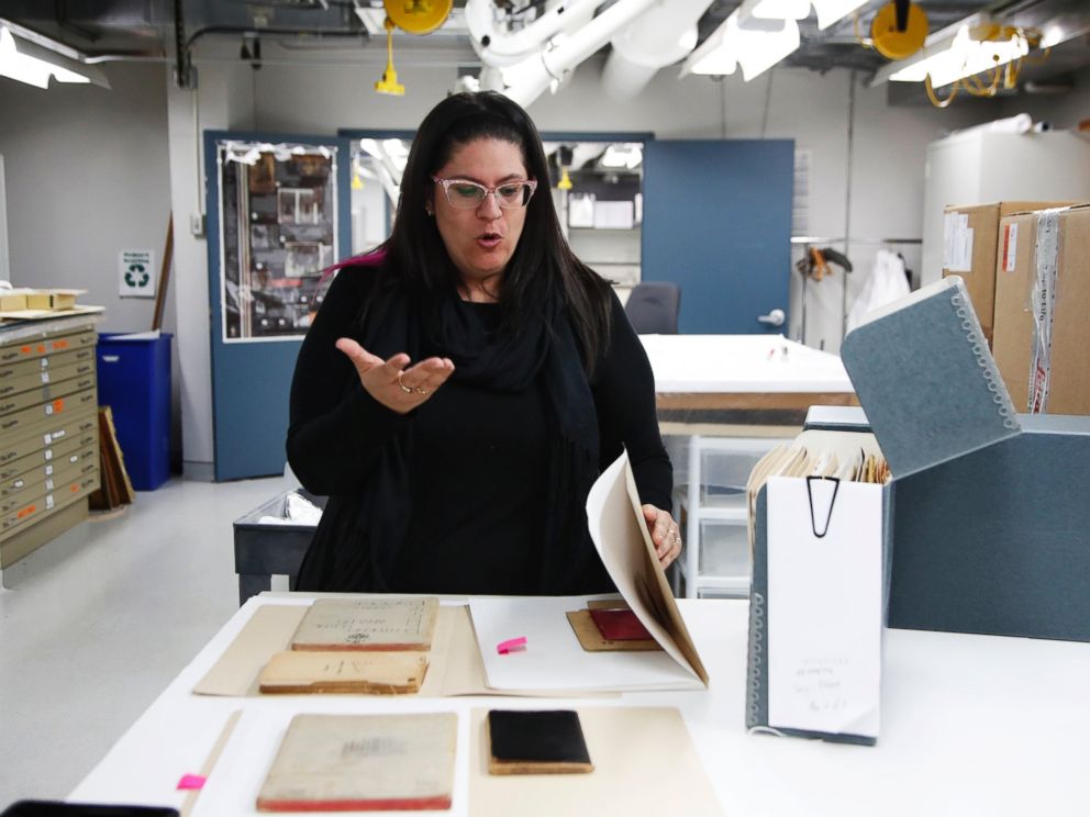 PHOTO: Curator Kyra Schuster, shows diaries laid on a table at the Holocaust Memorial Museum in Washington, June 7, 2017.