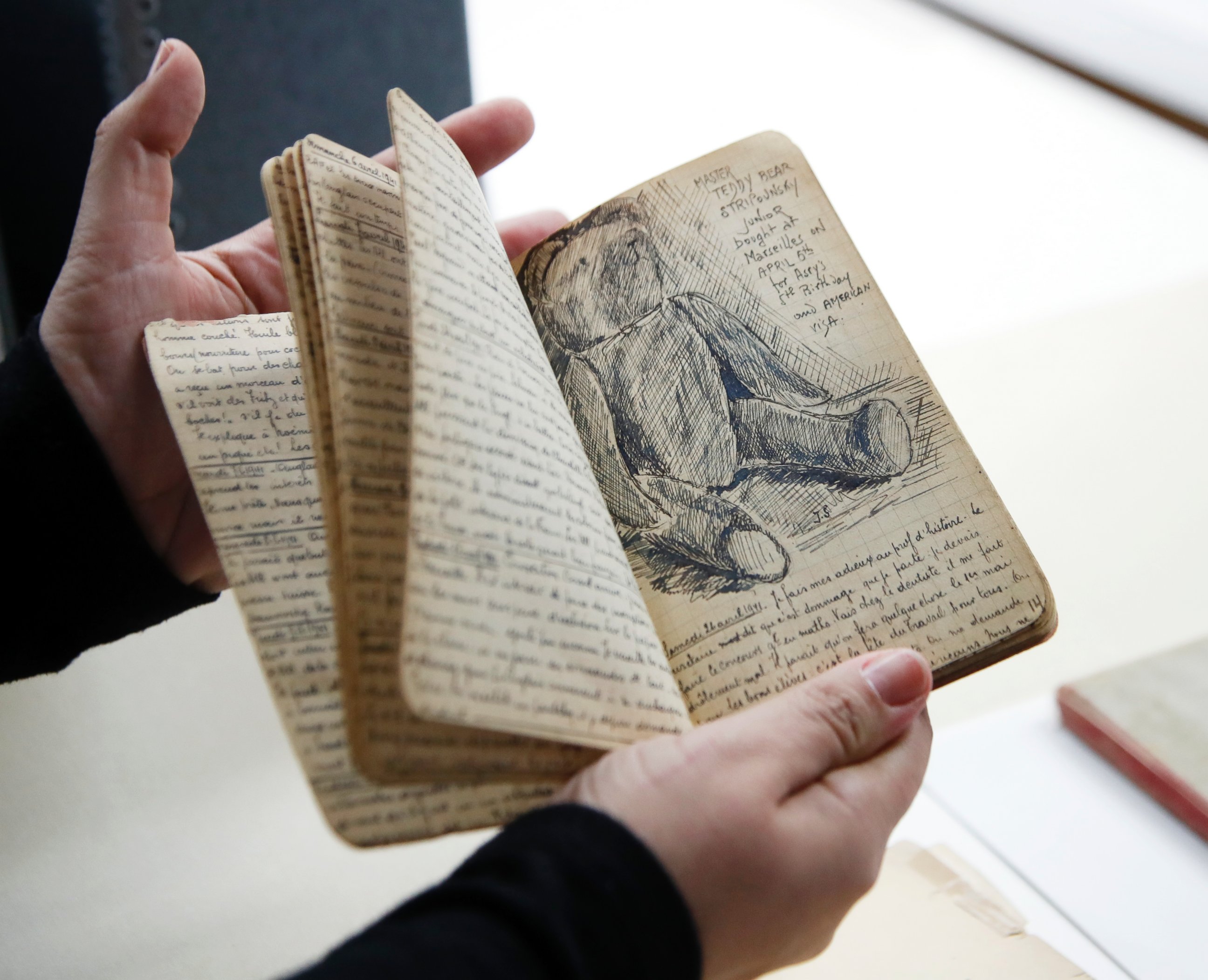 PHOTO: A page of Joseph Stripounsky's diary with a sketch showing "Master Teddy Bear,"  is shown at the Holocaust Memorial Museum in Washington, Wednesday, June 7, 2017.