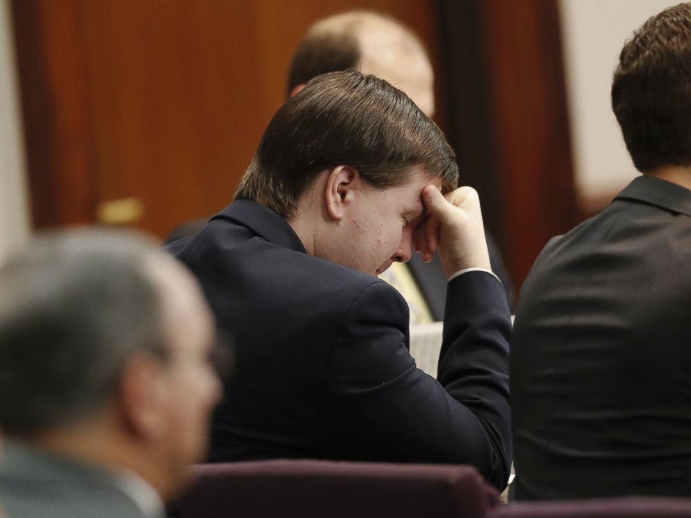PHOTO: Justin Ross Harris, who is accused of intentionally killing his son in June 2014 by leaving him in a hot car listens as his ex-wife Leanna Taylor testifies during his murder trial, Oct. 31, 2016, in Brunswick, Georgia. 
