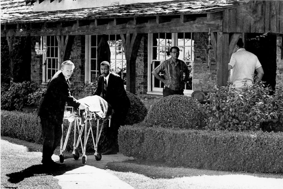 PHOTO: The body of actress Sharon Tate is taken from her rented house on Cielo Drive in Beverly Hills, Calif., Aug. 9, 1969.  Tate, who was eight months pregnant, and four other persons were found murdered by Charles Manson's followers. 