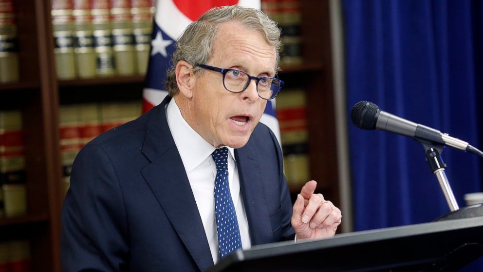 Ohio Attorney General Mike DeWine speaks during a news conference at the Attorney General's office in Columbus, Ohio on May 31, 2017.
