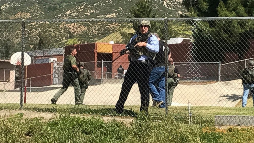 PHOTO: Emergency personnel respond to a shooting inside North Park School Elementary School, April 10, 2017, in San Bernardino, Calif.