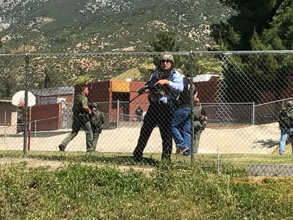PHOTO: Emergency personnel respond to a shooting inside North Park School Elementary School, April 10, 2017, in San Bernardino, Calif.