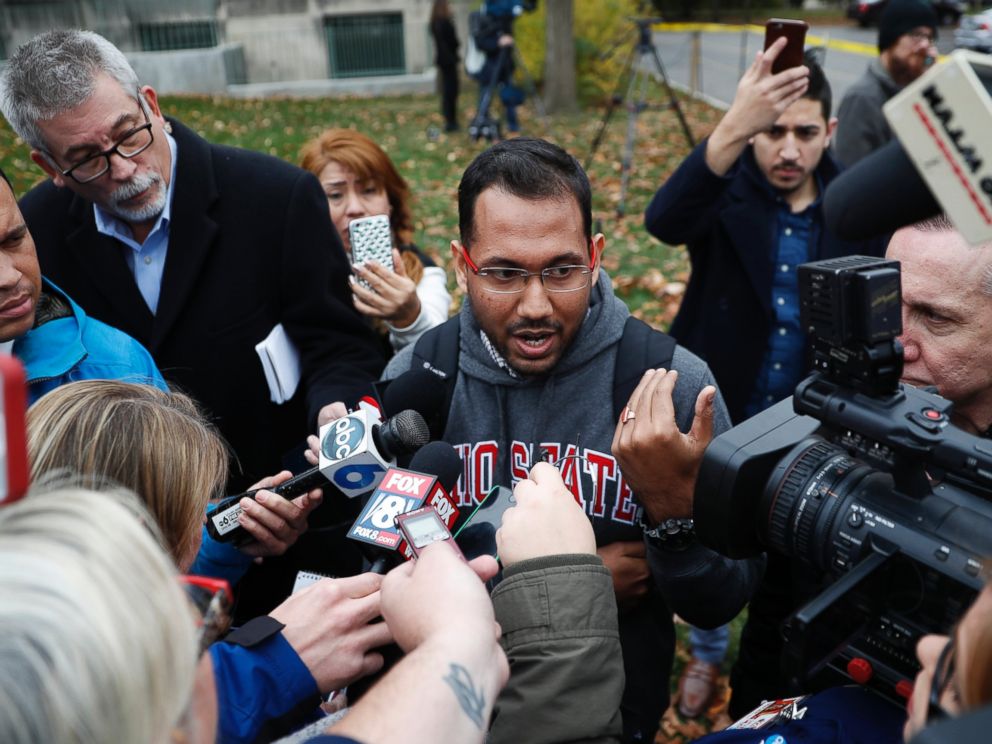 PHOTO: Angshuman Kapil, a graduate student at Ohio State University, speaks to members of the media as police investigate an attack on campus, Monday, Nov. 28, 2016, in Columbus, Ohio.