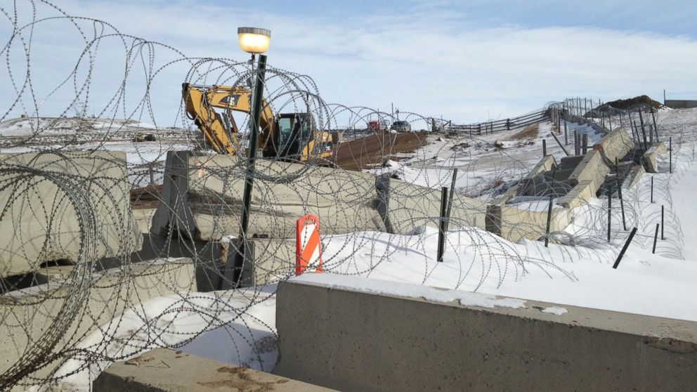 PHOTO: Razor wire and concrete barriers protect access to the Dakota Access pipeline drilling site, Feb. 9, 2017 near Cannon Ball, North Dakota.
