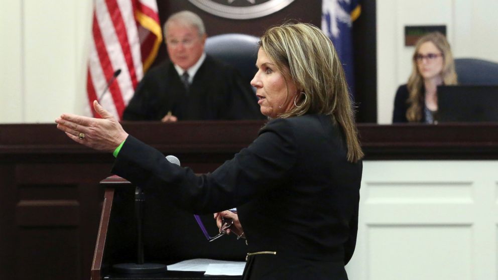 PHOTO: Ninth Circuit Solicitor Scarlett Wilson speaks to Judge J.C. Nicholson as Dylann Roof appears in the Charleston County Court, April 10, 2017, to plea guilty to nine murder charges from the shooting at Emanuel AME Church in Charleston,S.C. 