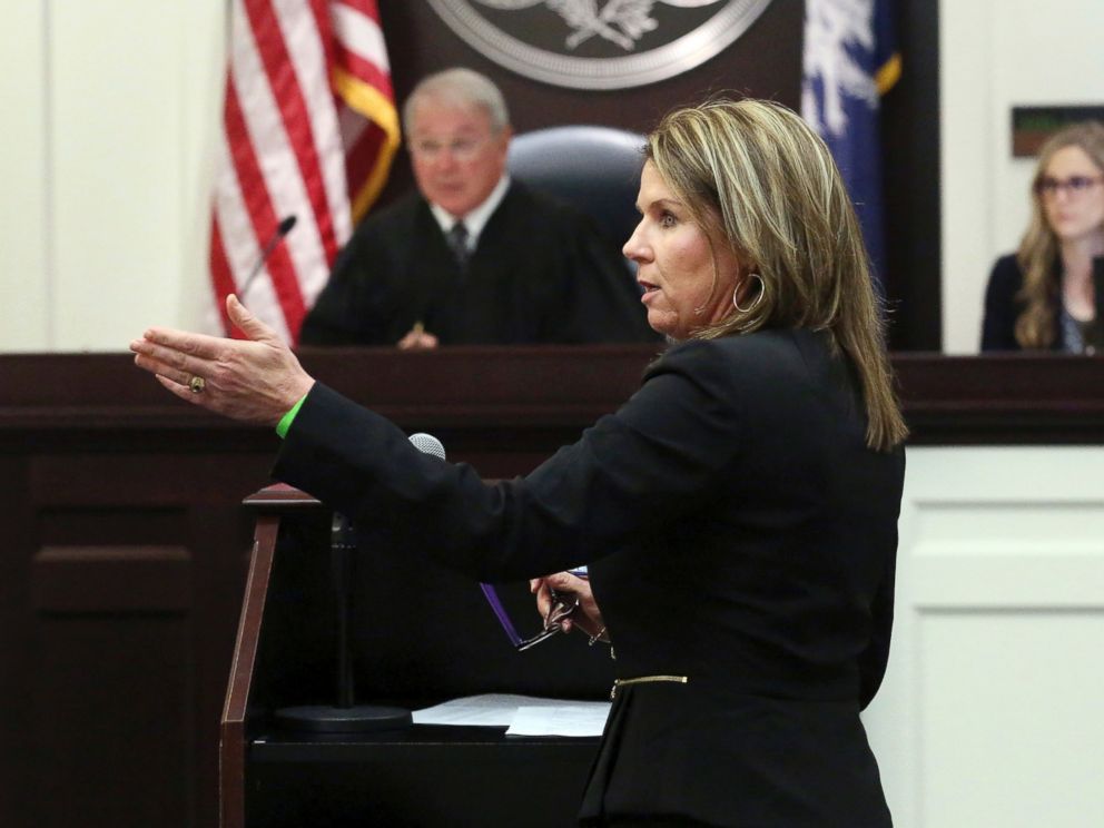 PHOTO: Ninth Circuit Solicitor Scarlett Wilson speaks to Judge J.C. Nicholson as Dylann Roof appears in the Charleston County Court, April 10, 2017, to plea guilty to nine murder charges from the shooting at Emanuel AME Church in Charleston,S.C. 