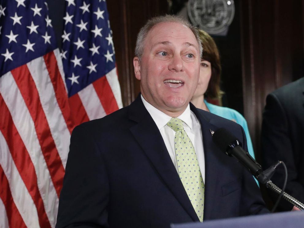 PHOTO: House Majority Whip Steve Scalise speaks at Republican National Committee Headquarters on Capitol Hill in Washington, June 13, 2017.