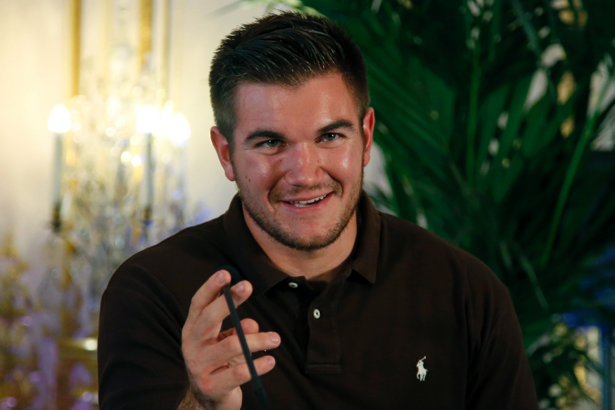 PHOTO: Alek Skarlatos attends a press conference held at the U.S. Ambassador's residence in Paris, France, Aug. 23, 2015.