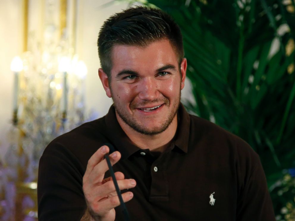 PHOTO: Alek Skarlatos attends a press conference held at the U.S. Ambassadors residence in Paris, France, Aug. 23, 2015.