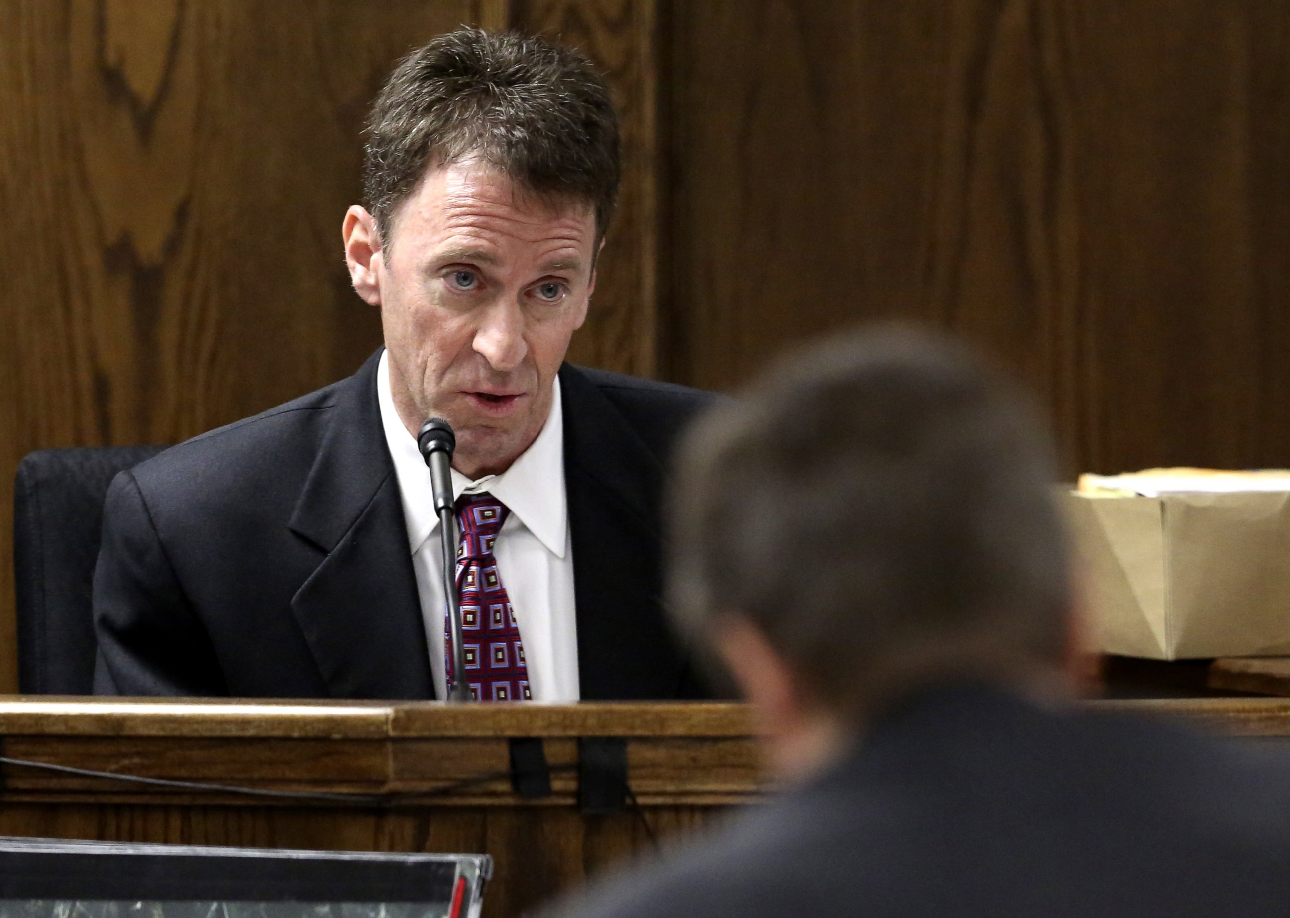 PHOTO: Psychiatrist  Dr. Mitchell H. Dunn testifies during the capital murder trial of Former Marine Cpl. Eddie Ray Routh, Feb. 19, 2015, in Stephenville, Texas. 