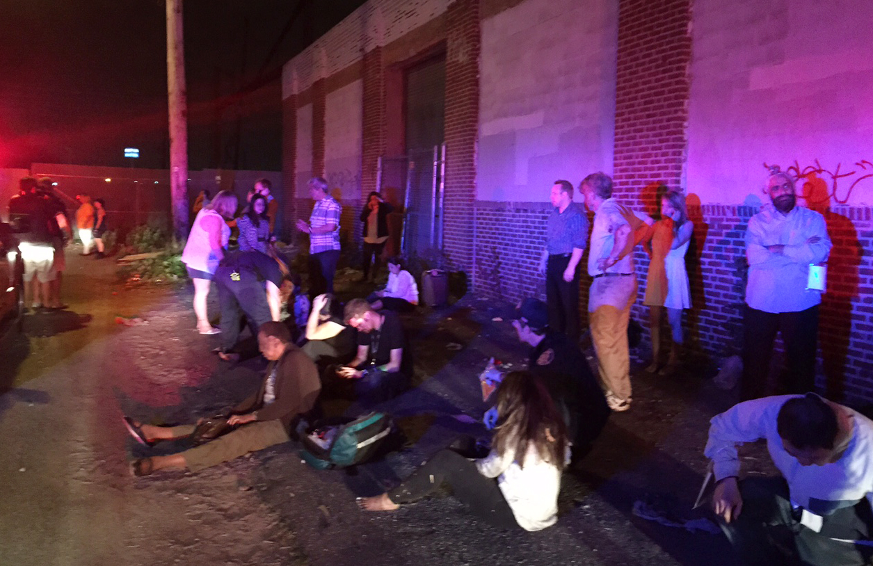 PHOTO: Passengers from an Amtrak train that crashed gather on May 12, 2015, near Philadelphia.