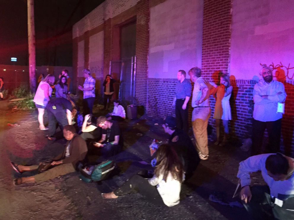PHOTO: Passengers from an Amtrak train that crashed gather on May 12, 2015, near Philadelphia.
