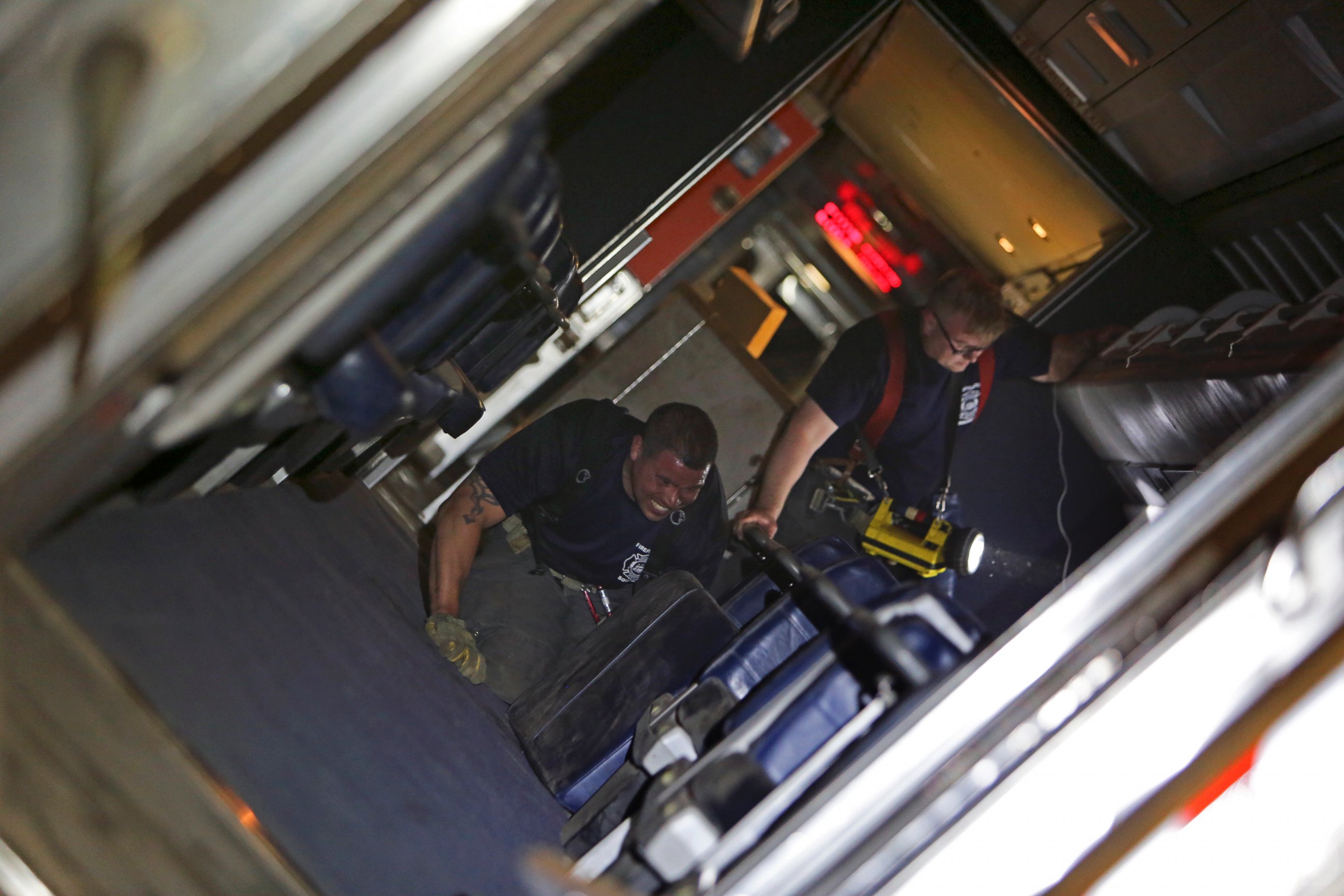 PHOTO: Emergency personnel work the scene of a train wreck, May 12, 2015, near Philadelphia.