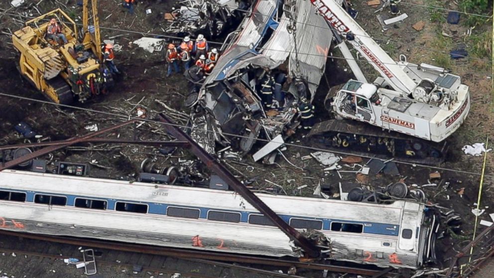 PHOTO: Emergency personnel work at the scene of a deadly train wreck, May 13, 2015, in Philadelphia.