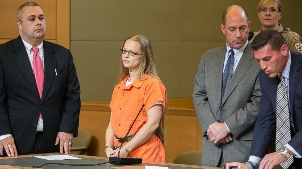 PHOTO: Angelika Graswald, second from left, stands in court as her attorneys Jeffrey Chartier and Richard Portale, right, ask for bail and to unseal the indictment against her, during a hearing, May 13, 2015, in Goshen, N.Y.  