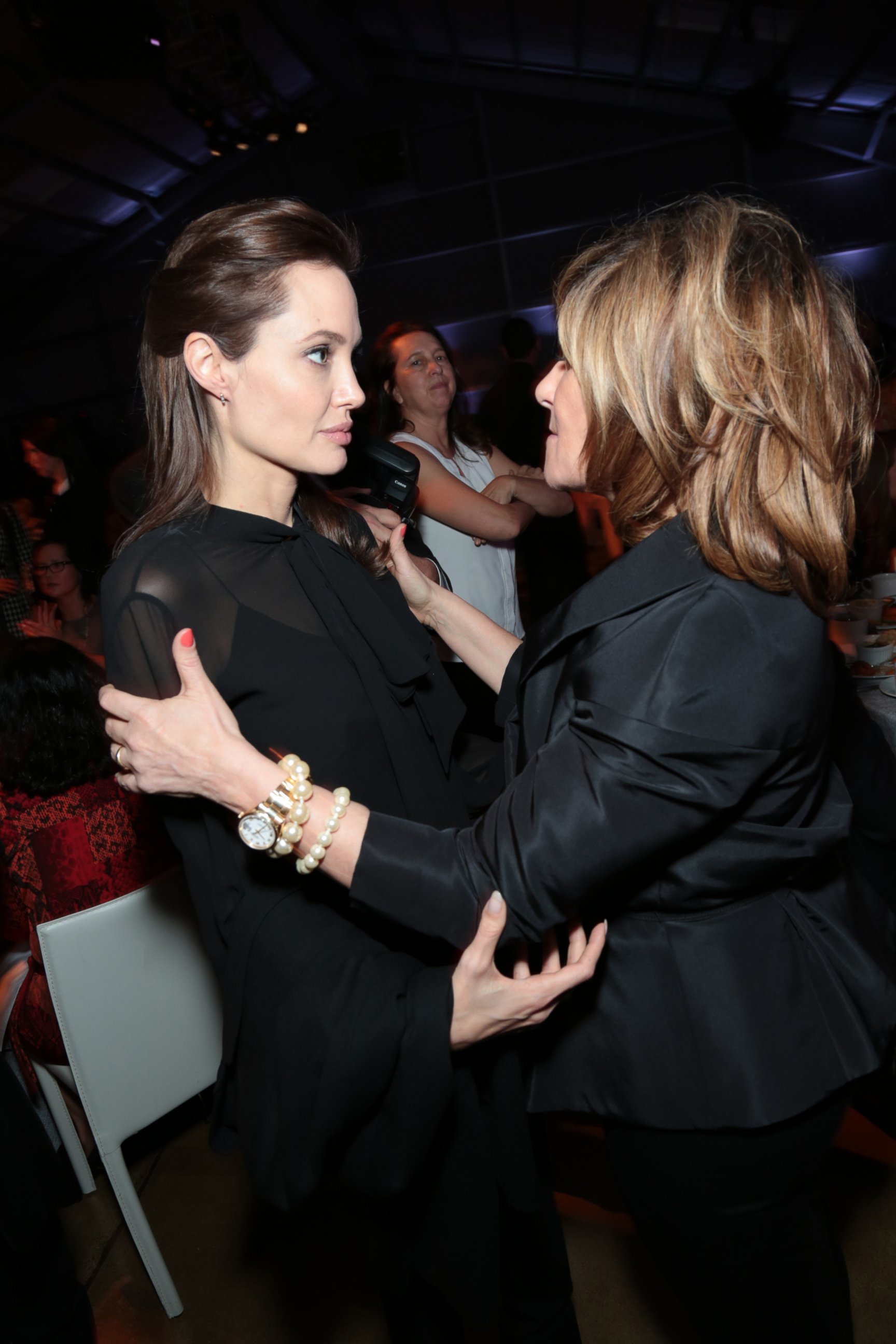 PHOTO: Angelina Jolie chats with Amy Pascal at The Hollywood Reporter 'Women in Entertainment' Power 100 Breakfast in Los Angeles, Calif. on Dec. 10, 2014. 